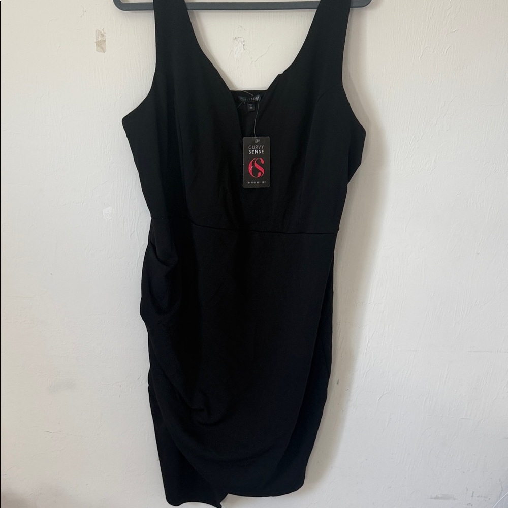 Curvy Sense Black Ruched V-Neck Midi Dress Plus Size 4X NWT  Sleeveless date nt